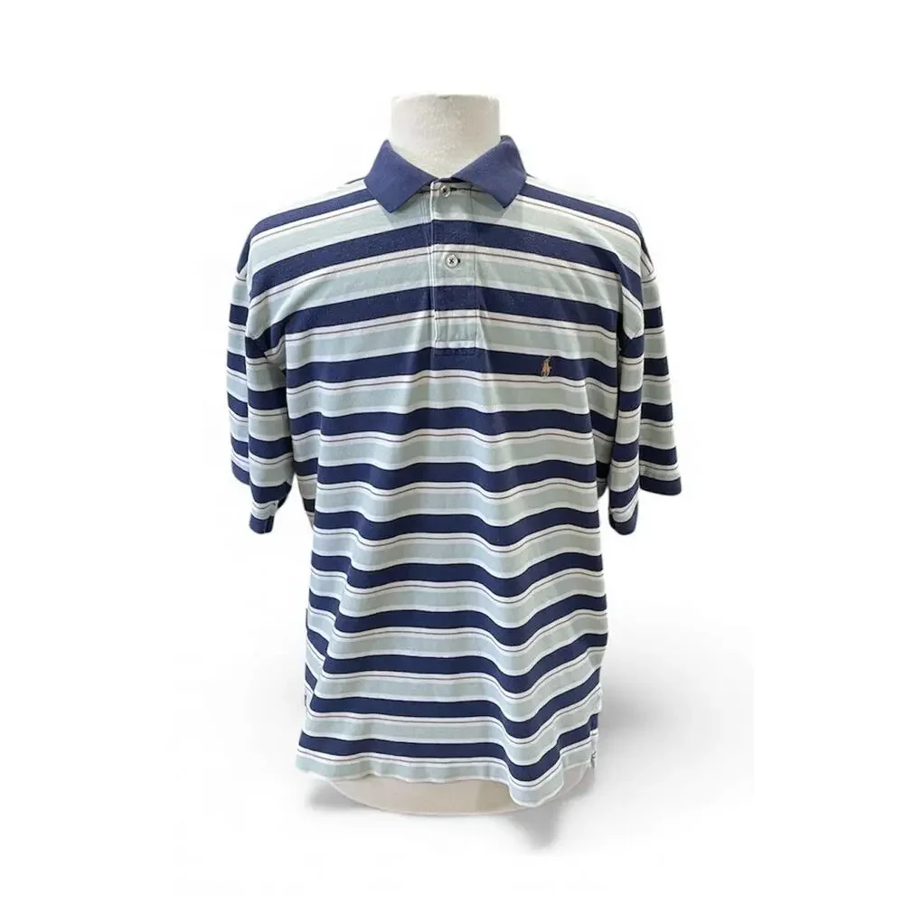 Vintage Polo By Ralph Lauren Blue/Light Green Polo Shirt Short Sleeve Mens Large